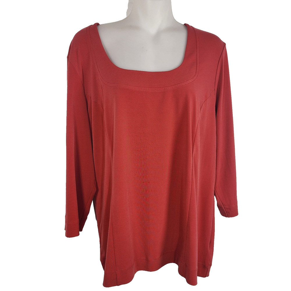 George Simonton Women Milky Knit Layering T Shirt Large Rust Square Neck Casual